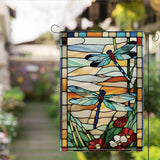 Spring Summer Dragonfly Garden Flag Daisy Glass Style Flowers Floral Spring Garden Flag Decor Summer Double Sided House Flag for Outside Yard Decorations 12×18 Inch