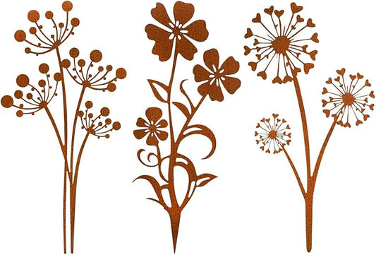 Decorative Garden Stakes,Flower Bed Decor Plant Stakes,Garden Statues Outdoor Clearance,Metal Yard Art Outdoor,Plant Decorations for Pots (3 Pack)