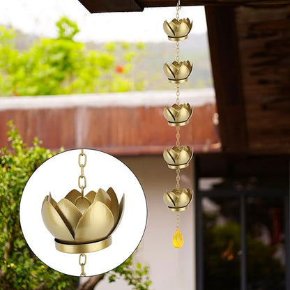Metal Rain Chain, 8 ft Copper Plated Rain Chain for Outside Downspouts, Adjustable Rain Catcher with Flower Spiral Rain Bells, Proof Galvanized Iron Decor for Home Outdoor