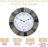 Lily's Home Hanging Wall Clock, Includes a Thermometer and Hygrometer and is Ideal for Indoor and Outdoor Use, Faux-Slate (10 Inches)