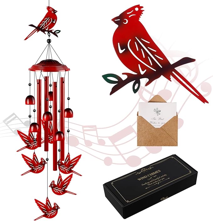 YHmall Cardinal Wind Chimes for Outside, Cardinal Gifts for Women Soothing Tones Memorial Wind Chime for Garden, Yard, Patio Decor, 35" Windchimes Outdoors for Christmas, New Year