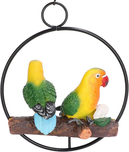 Hanging Parrot Sculpture, Hanging Garden Statue, Hand Painted 3D Parrot Bird Decor with Iron Ring for Patio Lawn Courtyard Outdoor Home Decoration