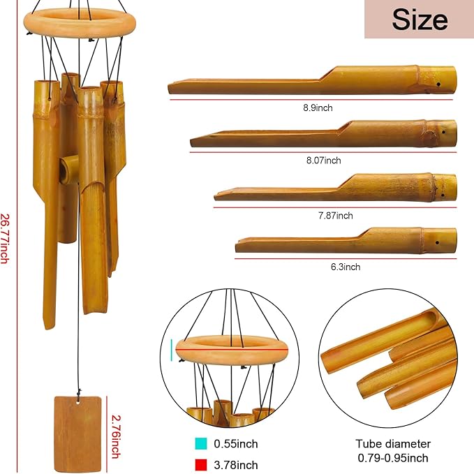 VIREKM Wooden Wind Chimes for Outside, Sympathy Wind Chimes Bamboo Windchimes Outdoors with Natural Sounds, Gifts for Mom, Indoor Outdoor Decorations for Patio Porch Garden and Backyard
