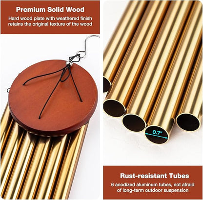 32'' Memorial Wind Chime with Wooden Photo Frame - Personalized Wind Chimes for Loss of Family, Friend, or Pet, Deep Tone Sympathy Chimes for Indoor or Outdoor Decor, Garden, Patio Memorial - Gold