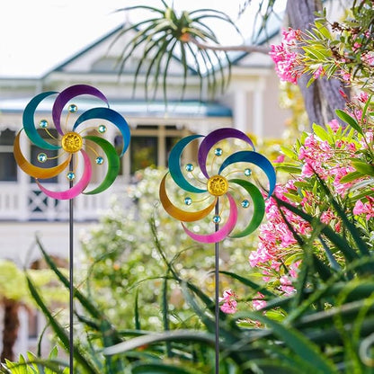 DREAMYSOUL 2 Packs Metal Wind Spinners Outdoor, Colorful Pinwheels for Yard and Garden, Kinetic Wind Spinner & Sculpture