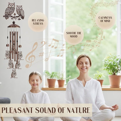 Wind Chimes for Outside - Owl Gifts for Women Mom Grandma Metal Windchimes with Greeting Card Indoor Outdoor Art Decor Garden Patio Lawn Hanging Decoration Christmas New Year Birthday Gift