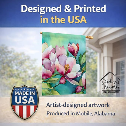 Caroline's Treasures Louisiana Magnolias in Watercolor House Flag Large Porch Sleeve Pole Decorative Outside Yard Banner Artwork Wall Hanging, Polyester, House Size, Multicolor