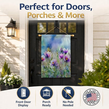 Caroline's Treasures South Dakota Pasque Flowers in Watercolor House Flag Large Porch Sleeve Pole Decorative Outside Yard Banner Artwork Wall Hanging, Polyester, House Size, Multicolor