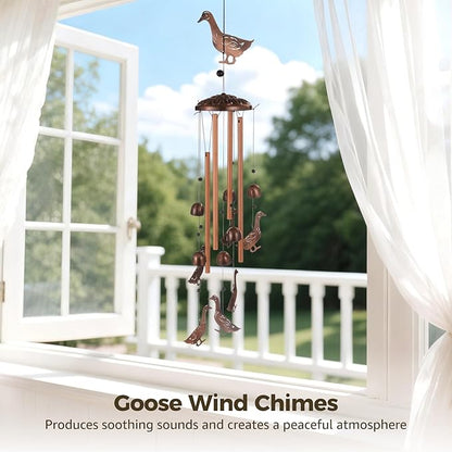 Goose Wind Chimes, 34 in Metal Windchimes Outdoor, Vintage Brass Decorative Animal Hanging Pendants, No Assembly Required, Retro Decor for Home, Garden, Patio, and Goose Gifts