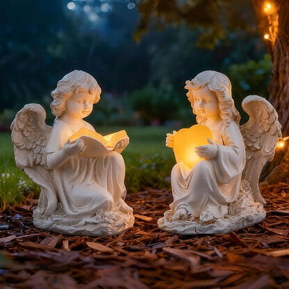 Angel Statues for Garden, Solar Angels for Outside with Glowing Heart & Cemetery Decorations for Grave, Yard Art Patio Balcony & Lawn Ornaments Gifts for Mom Grandma Women