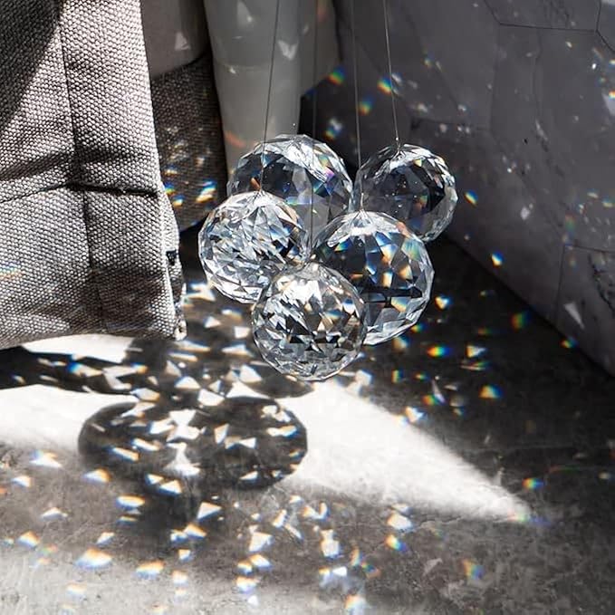 H&D 10pcs 30mm Clear Crystal Ball Feng Shui Lamp Prism Rainbow Suncatcher Wedding Decor Ceiling Lamp Lighting Hanging Drop Pendants