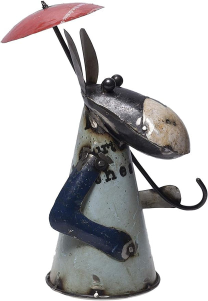 De Kulture Handmade Recycled Iron Donkey with Umbrella Collectible Figurine Fence Topper Beautify Garden Balcony Terrace| Ideal for Easter Party Decoration,5X7X12 (LWH) Inches