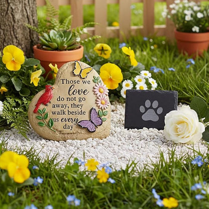 Memorial Garden Stone Cardinal Sympathy Gifts with Butterfly Flowers, in Memory of Loved One Gifts for Mother Father Cemetery Decorations for Grave Waterproof 6 inch