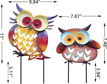 Pack of 2 Metal Fresh Color Owl Garden Statues Silhouette Owl Stakes Decorative Outdoor Statues Animal Sculptures for Yard Décor and Lawn Ornaments, MX202303-1