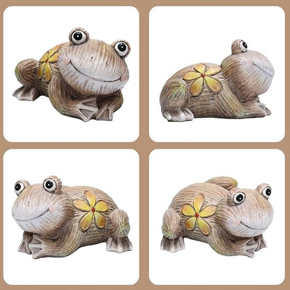 Artpaul Frog Statue for Garden Decor - Smiling Frog Sculpture with Yellow Flower Accents, Handcrafted Outdoor Cute Frog Gift & Lawn Decor