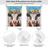 Floral Cow Garden Flags 12×18 Inch Welcome Double Sided Decorative Yard Banner Seasonal Flag for Outdoor Outside Decor