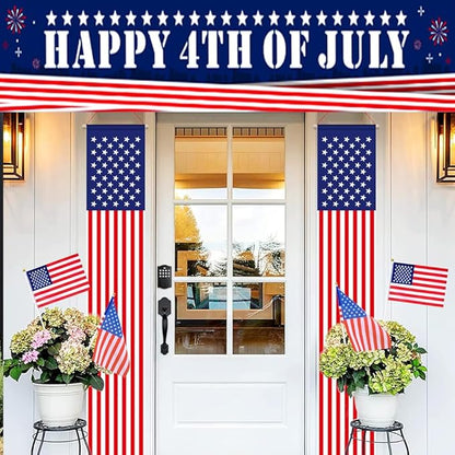 Happy 4th of July Banner 20 * 120inch Decorations Outdoor Patriotic Yard Sign Party Supplies Red White and Blue Stars USA Independence Day Backdrop for Outside Indoor Fence Balcony Garden Decorations