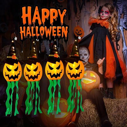 Halloween Decorations Outdoor Halloween Decor Hanging Outdoor Lights Glowing Pumpkin Witch Hat Indoor Ornaments Lights for Party Porch Tree Yard (4Pcs)