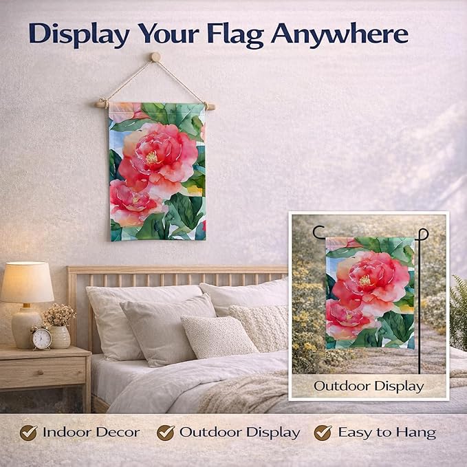 Caroline's Treasures Alabama Camellia in Watercolor Garden Flag Mailbox Flag Decorative Yard Flag Banner Outside Patio Artwork Yard Flower Beds, Garden Size, Multicolor