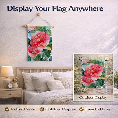 Caroline's Treasures Alabama Camellia in Watercolor Garden Flag Mailbox Flag Decorative Yard Flag Banner Outside Patio Artwork Yard Flower Beds, Garden Size, Multicolor