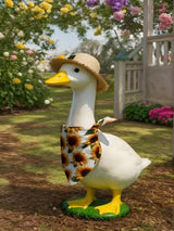 Summer Porch Goose Outfits Sunflower Goose Outfit Spring Geese Clothes Costume with Straw Hat Scarf for 17-23" Lawn Cement Plastic Geese Statue for Garden Yard Decor Accessories