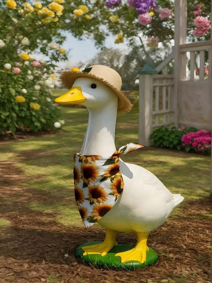 Summer Porch Goose Outfits Sunflower Goose Outfit Spring Geese Clothes Costume with Straw Hat Scarf for 17-23" Lawn Cement Plastic Geese Statue for Garden Yard Decor Accessories