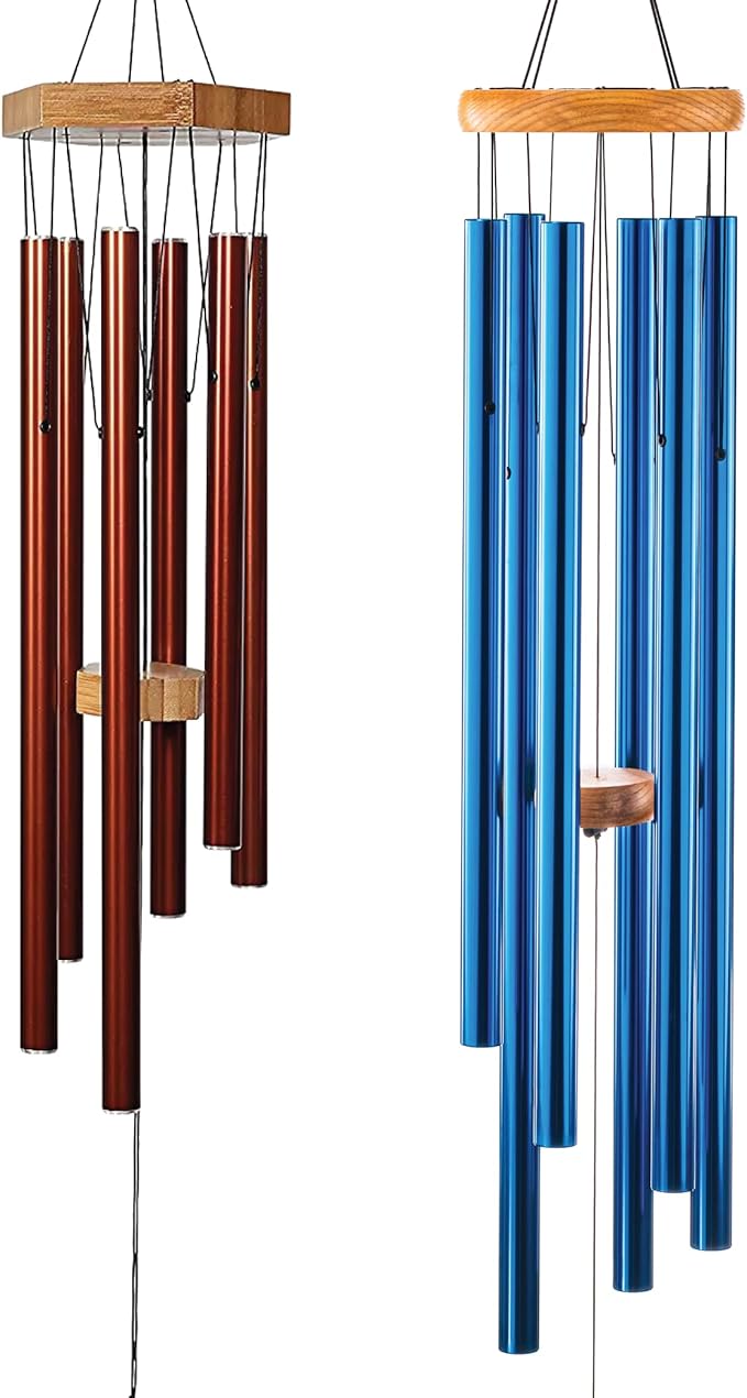 2 Pack Wind Chimes Gift Set - UpBlend Outdoors, 29” Copper-Red and 41” Blue Wind Chimes Bundle, Copper Gifts, WindChimes Outdoors Clearance