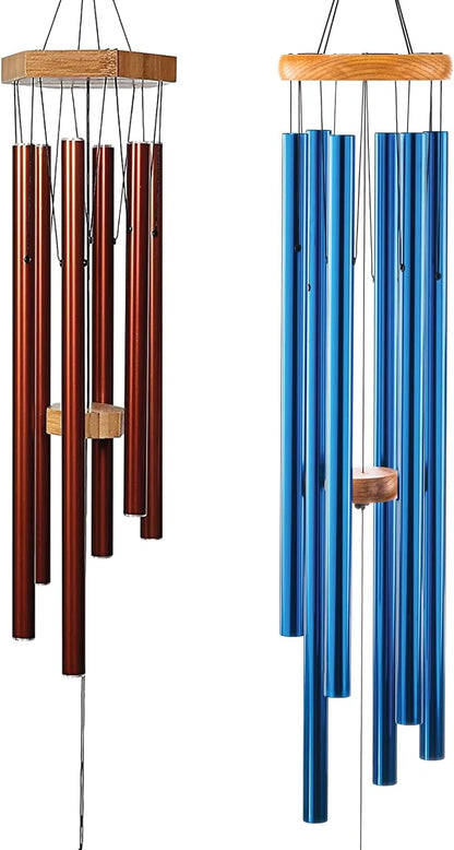 2 Pack Wind Chimes Gift Set - UpBlend Outdoors, 29” Copper-Red and 41” Blue Wind Chimes Bundle, Copper Gifts, WindChimes Outdoors Clearance