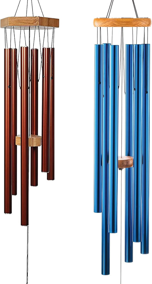 2 Pack Wind Chimes Gift Set - UpBlend Outdoors, 29” Copper-Red and 41” Blue Wind Chimes Bundle, Copper Gifts, WindChimes Outdoors Clearance
