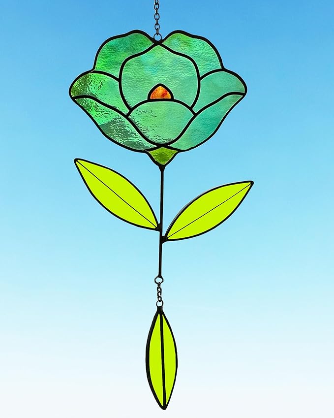 Flower Suncatchers, Stained Glass Window Hangings, Garden Suncatchers for Window and Wall Decor (B-Green)
