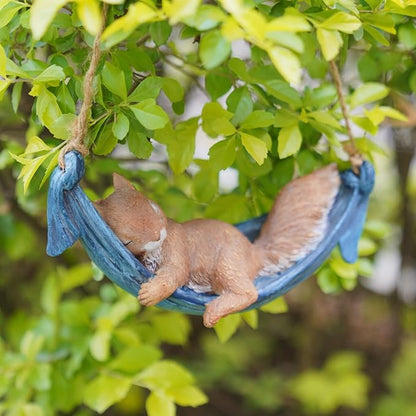 Squirrel Garden Décor Hanging Statue - Hanging on Tree Branch Squirrel Swing Statue Outdoor Garden Decoration Outdoor Gift Comes Statues with Rope and Hook 7.75 * 3.75 * 3.25 Inch