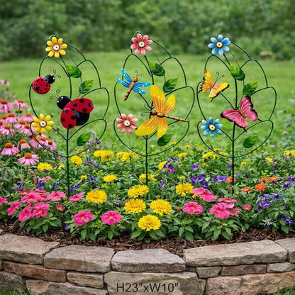 Decorative garden stakes for Outside,Set of 3, Metal Plant Support for Spring Decor, Yard Art Garden Decorations for Outdoor Lawn Porch Pathway