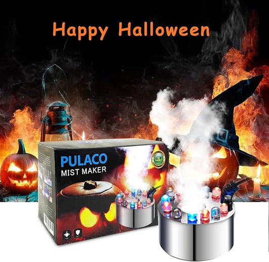 PULACO Mist Maker, 12 LED Mister Fogger Water Fountain Pond Fog Machine Atomizer Air Humidifier, Indoor Fountain Mister Foggers Perfect for Halloween