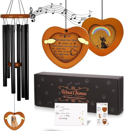 Pet Memorial Wind Chimes Outdoor for Loss of Dog with Photo Frame Personalized Sympathy Wind Chime Sympathy Bereavement Gift in Memory for Pet Loss