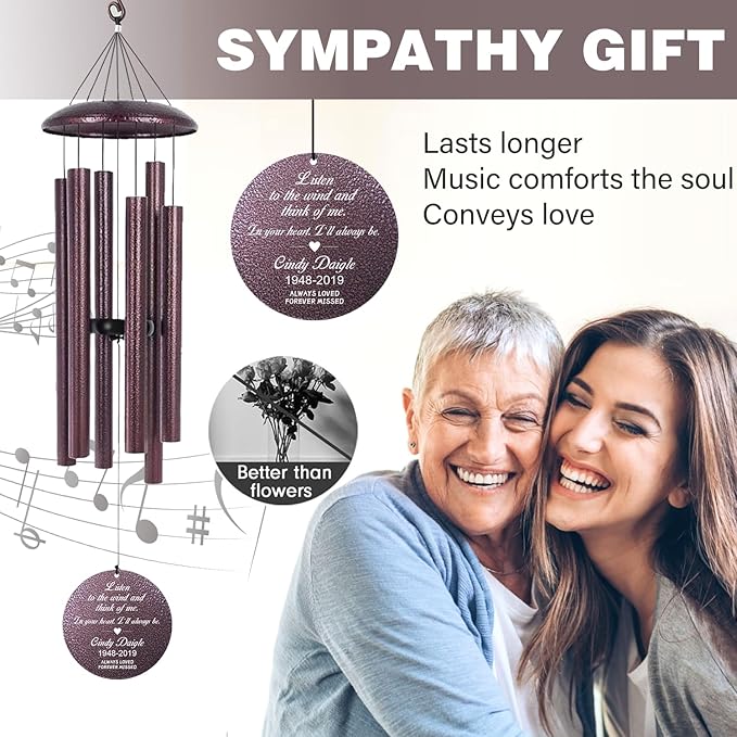 ASTARIN Engrave 32 in Wind Chimes for Loss of Loved One/Mother/Father, Listen to The Wind Personalized Memorial Windchime, Windchimes in Memory of a Loved One, Bereavement Gift Idea, Produced in USA