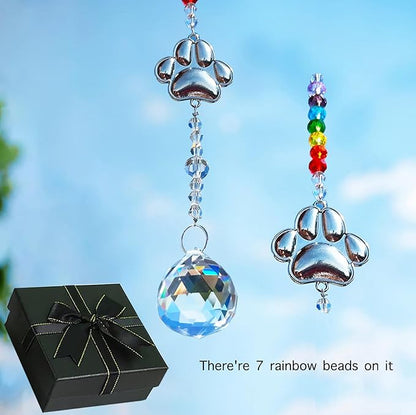 2pcs Pet Dog Memorial Gifts Paw Print Sun Catcher Crystals Prisms Hanging Dog Sympathy Window Garden Decor Wind Chime Rainbow Bridge Gifts for Loss Friend Birthday (Ball)