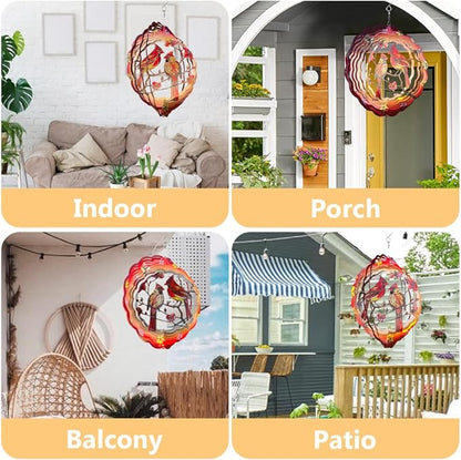 Cardinal Wind Spinner, 3D Hanging Stainless Steel Garden Spinner, Wind Spinner Hanging for Outdoor & Indoor Décor, Unique Gifts for Yard Garden Decoration or Patio Décor