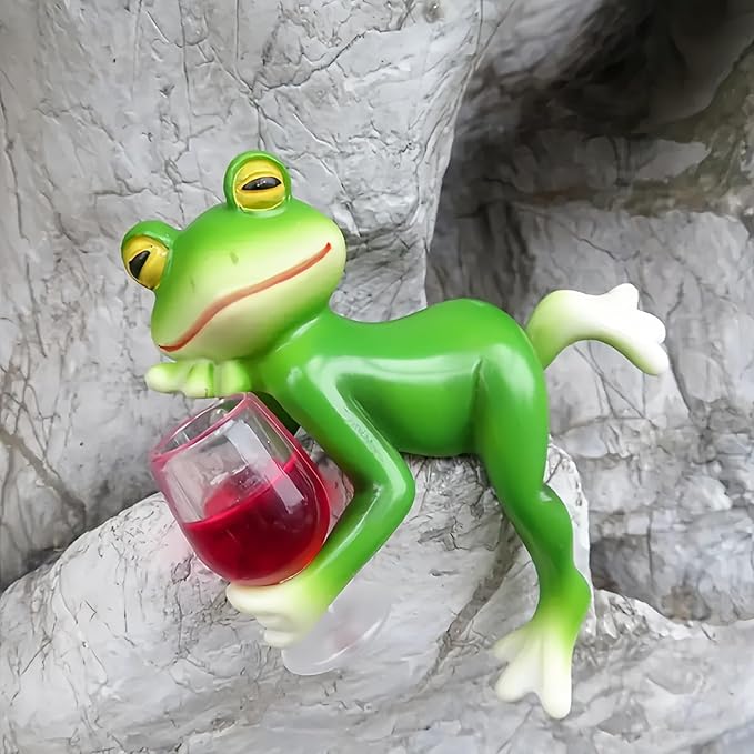 Miniature Frog Figurines Plant Decorations for Pots, Funny Drinking Frog Statue Flower Pot Hugger Resin Hanging Figurine Planter Pot Decorations for Flower, Lawn, Yard Ornament