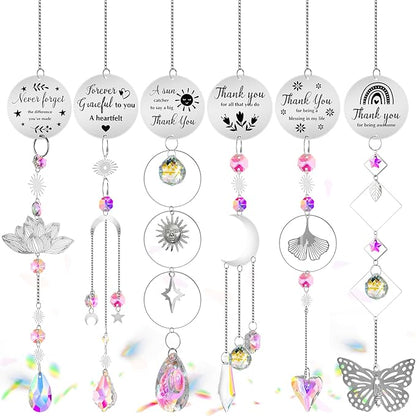 Briwooody 6 Pcs Thank You Gifts for Women Crystal Suncatcher Thank You with Engraved Message Hanging Sun Catcher Ornament for Windows Friend Family Teacher Coworkers Appreciation Gratitude Gift