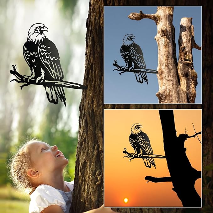 OULYDEKO Bald Eagle Metal Bird Yard Art, Outdoor Tree Decor, Eagle Statue Gift for Men