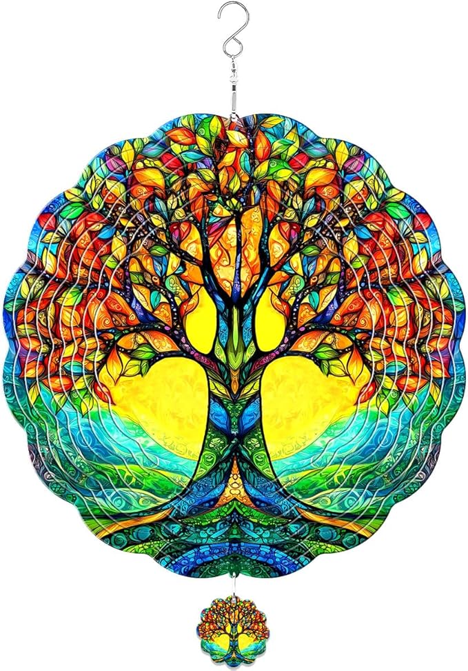 GENANY Tree of Life Hanging Wind Spinners for Women Men, 12 Inch Metal 3D, Stainless Steel Hanging Wind Catchers Sculpture for Outside, Outdoor Spring Decoration, Unique Gift