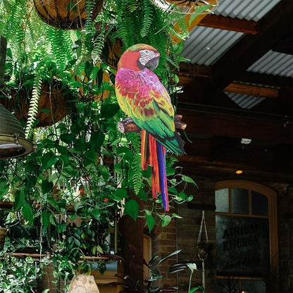 Didiseaon Colorful Tropical Macaw Wall Sculpture Parrot on Branch Statues Metal Art Hanging Ornament for Outdoor Garden Kitchen Decor