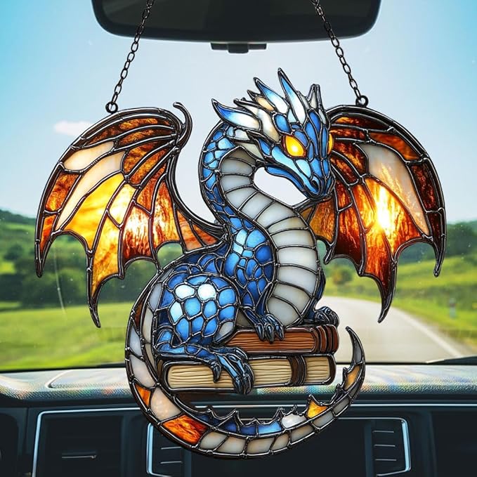 Elder Mythical Dragon Acrylic Suncatcher Stained Glass Effect Window Car Hanging Christmas Ornament Indoor Outdoor Decor Garden Sun Catcher Panel for Dragon Lover for Women Mom Grandma