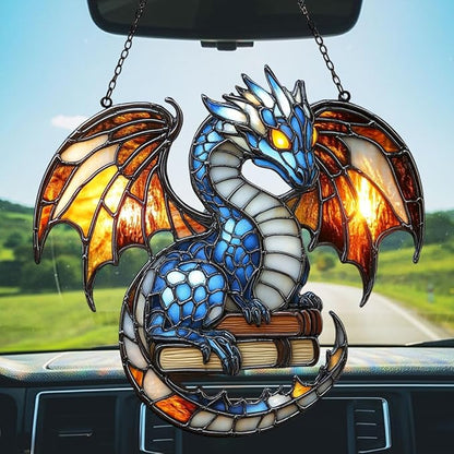 Elder Mythical Dragon Acrylic Suncatcher Stained Glass Effect Window Car Hanging Christmas Ornament Indoor Outdoor Decor Garden Sun Catcher Panel for Dragon Lover for Women Mom Grandma