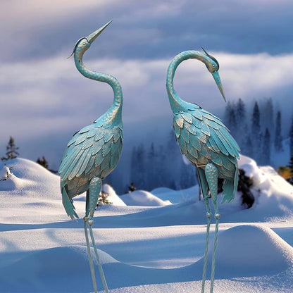 35-40 Inch Standing Garden Crane Statues for Outdoor, Metal Birds Yard Art Garden Crane Sculpture for Home Backyard Pond Patio Lawn Spring Decoration, Easter Decorations for Home, Set of 2