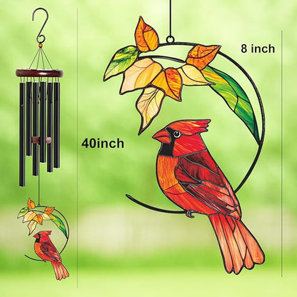 Personalized Metal Wind Chime Garden Sign, 40 Inch Outdoor Colorful Bird & Flower Memorial Decor, Yard Hanging Plaque for Patio Porch Lawn (JSTY373)