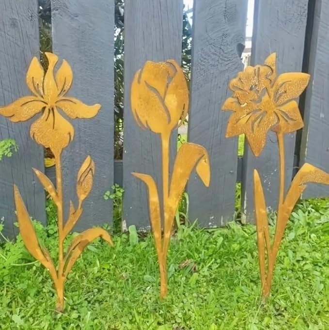Metal Plant Garden Decoration for Outdoor Home Garden Decor Gold Flower Stakes Silhouettes Sculptures Lawn Yard (Narcissus)
