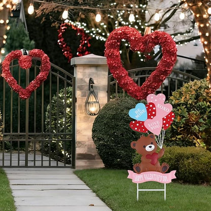 YEAHOME Valentines Day Decorations Outdoor, Metal Bear Decorative Garden Stakes with Love Balloon for Valentines Day Decor, Happy Valentine's Day Yard Signs for Home Porch Lawn Wedding Anniversary