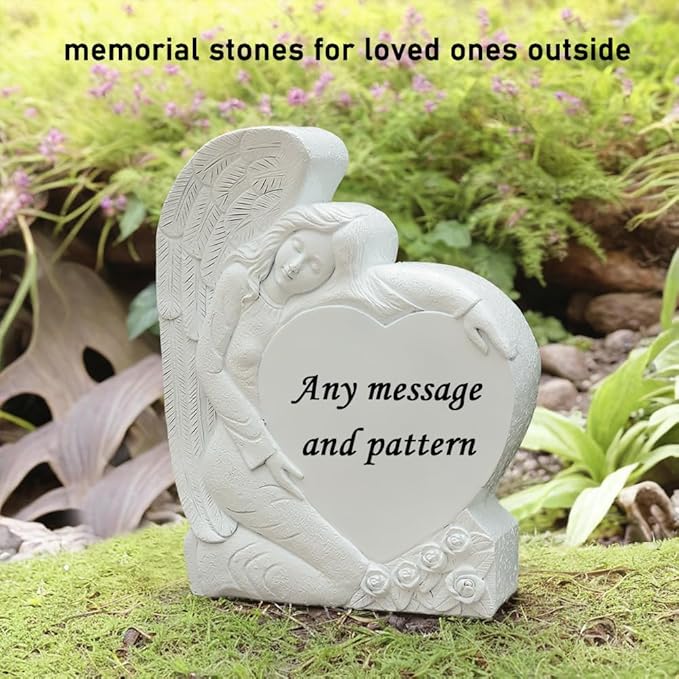 Personalized Memorial Stones for Loved Ones Lost, Handmade Angel Garden Stones Gravestones Engraved with Any Message, Sympathy Funeral Memorial Gift for Loss of Loved Ones Mom Dad