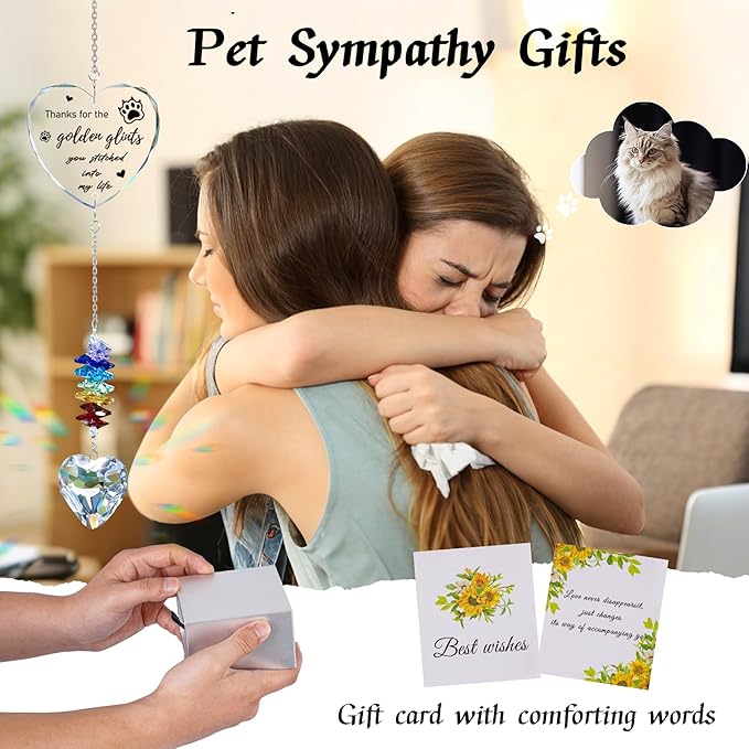 Dog Memorial Gifts for Loss of Dog, Pet Memorial Suncatcher, Pet Sympathy Gifts, Heart Shaped Suncatcher with Personalized Words, Remembrance Bereavement Gift for Loss of Dogs Cats